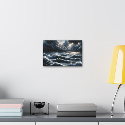 Ocean's Fury Canvas Art - Stormy Seascape with Crashing Waves