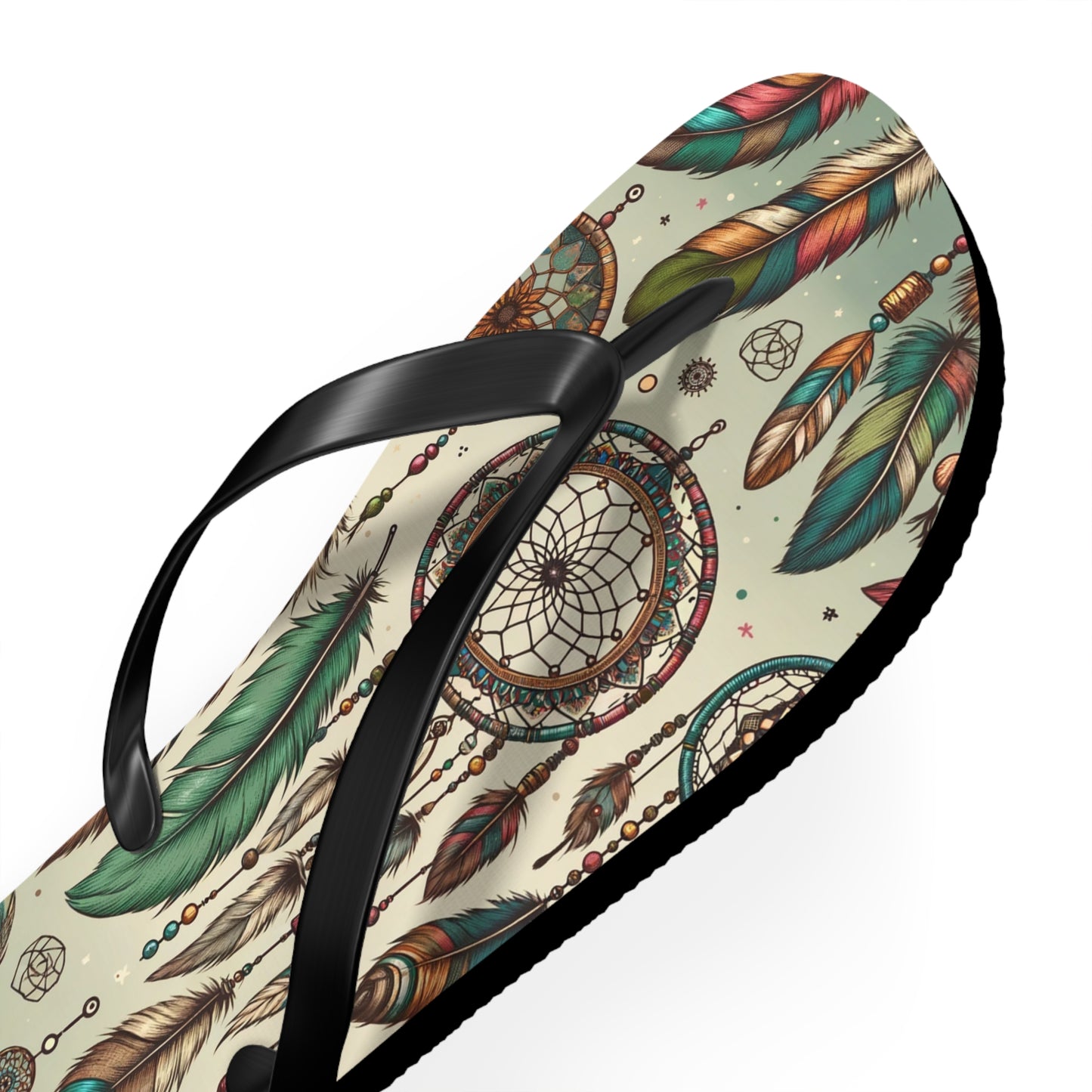 Bohemian Spirit Dreamcatcher Flip Flops - Artistic and Soulful Footwear