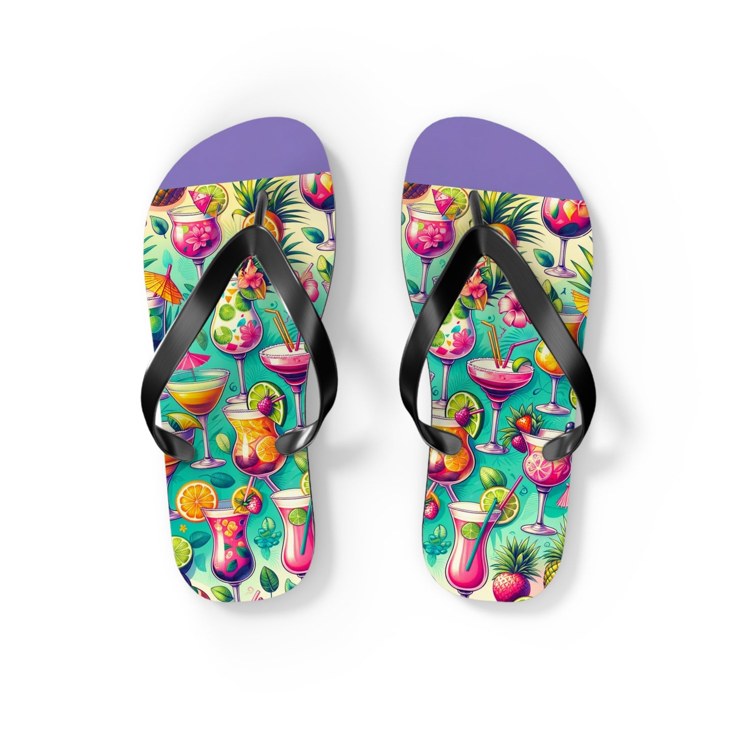 Tropical Cocktail Paradise Flip Flops - Fun and Festive Vacation Footwear