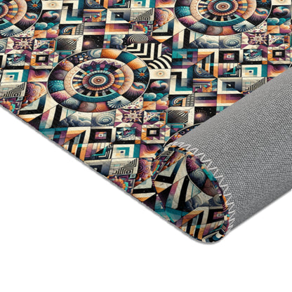 Vivid Tapestry: Diverse Geometric & Cultural Mosaic Area Rug