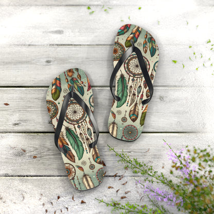 Bohemian Spirit Dreamcatcher Flip Flops - Artistic and Soulful Footwear