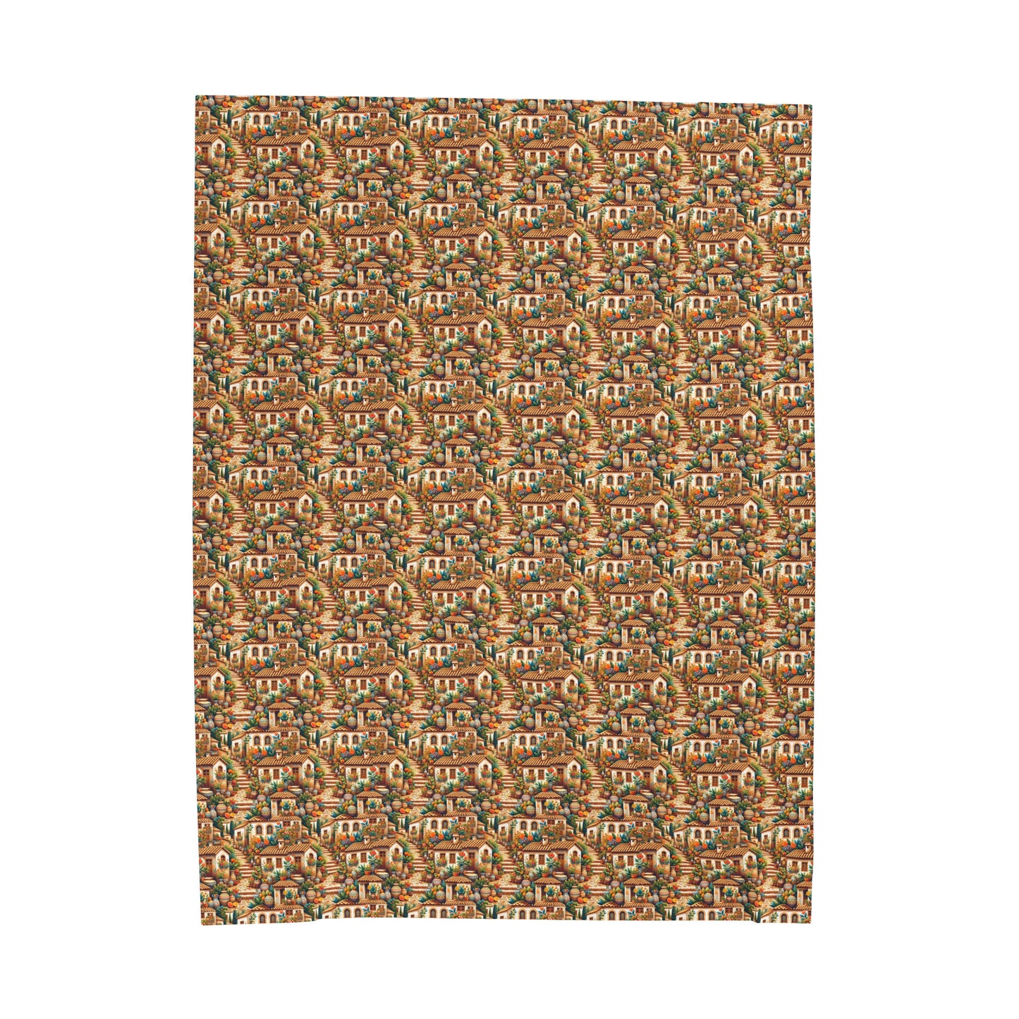 Mediterranean Bliss: Village Scene Velveteen Plush Blanket