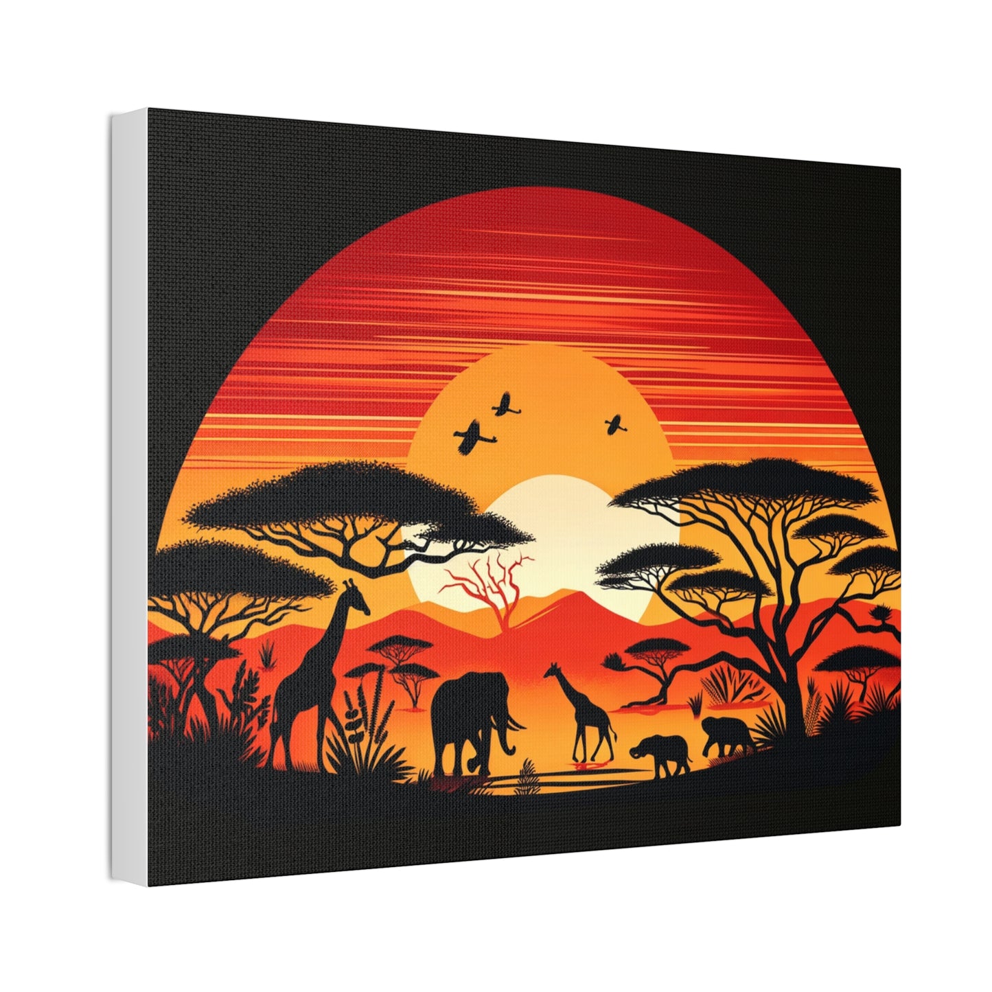 Savannah Sunset Silhouette Canvas Art - African Wildlife & Scenic Beauty