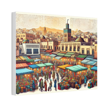Vibrant Marrakesh Marketplace Canvas Art - Colorful Cultural Bazaar Scene