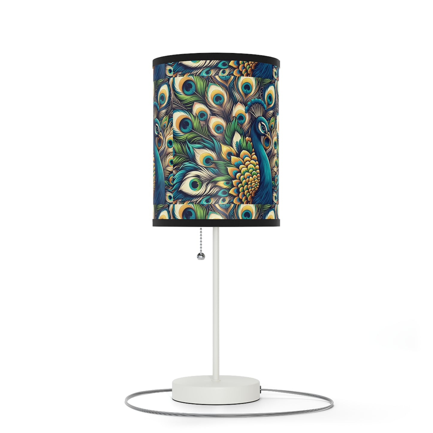 Regal Radiance Table Lamp with Peacock Plume Pattern