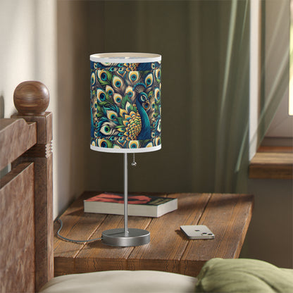 Regal Radiance Table Lamp with Peacock Plume Pattern