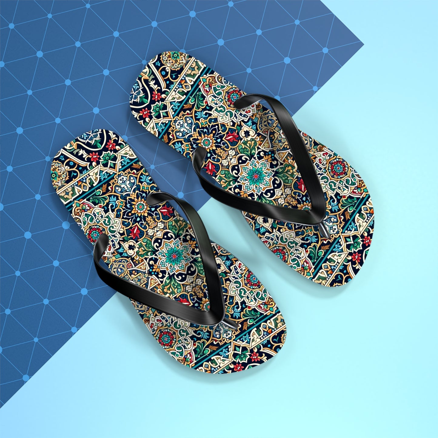 Majestic Marrakech Moroccan Tile Flip Flops - Exquisite Cultural Elegance