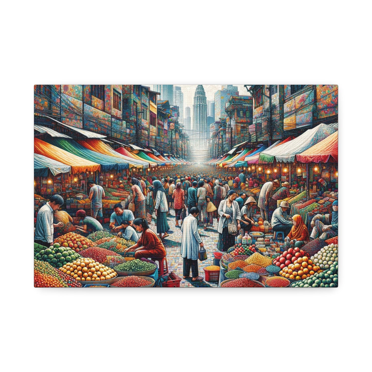 Vibrant Marketplace: Colorful City Market Scene Canvas Art