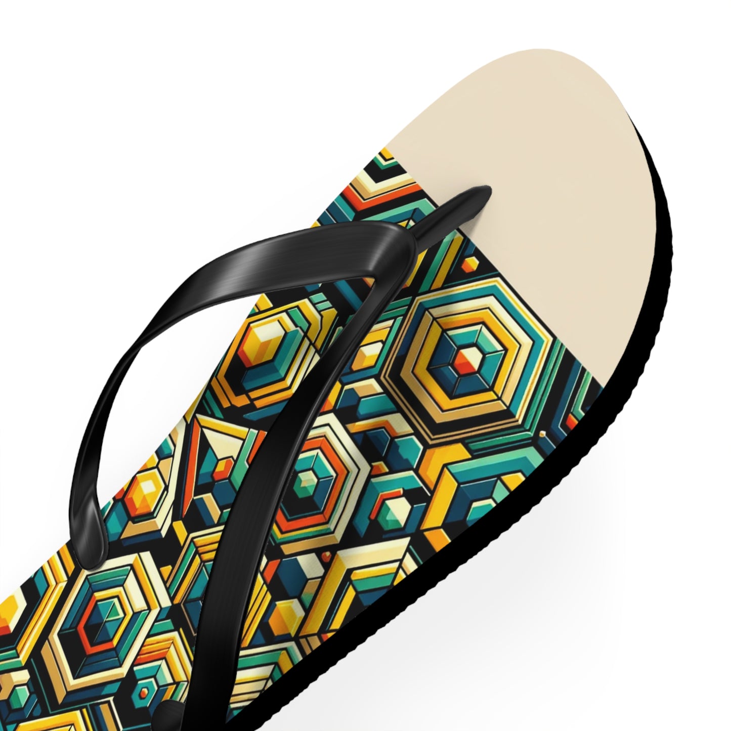 Geometric Buzz Honeycomb Flip Flops - Vibrant and Modern Footwear