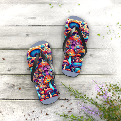 Enchanted Forest Psychedelic Mushroom Flip Flops - Vibrant Whimsy Footwear