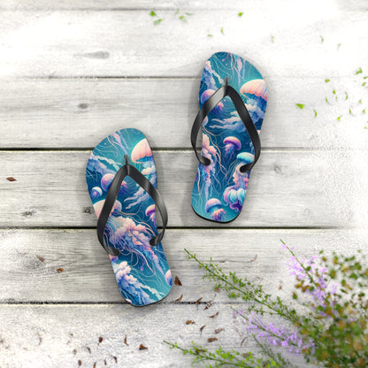 Mystical Depths Jellyfish Flip Flops - Serene Underwater Elegance