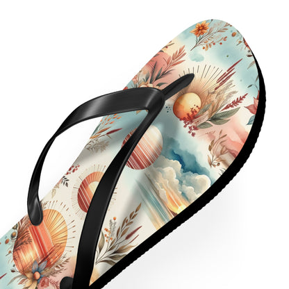Dawn's Embrace Watercolor Sunrise Flip Flops - Serene and Uplifting Footwear
