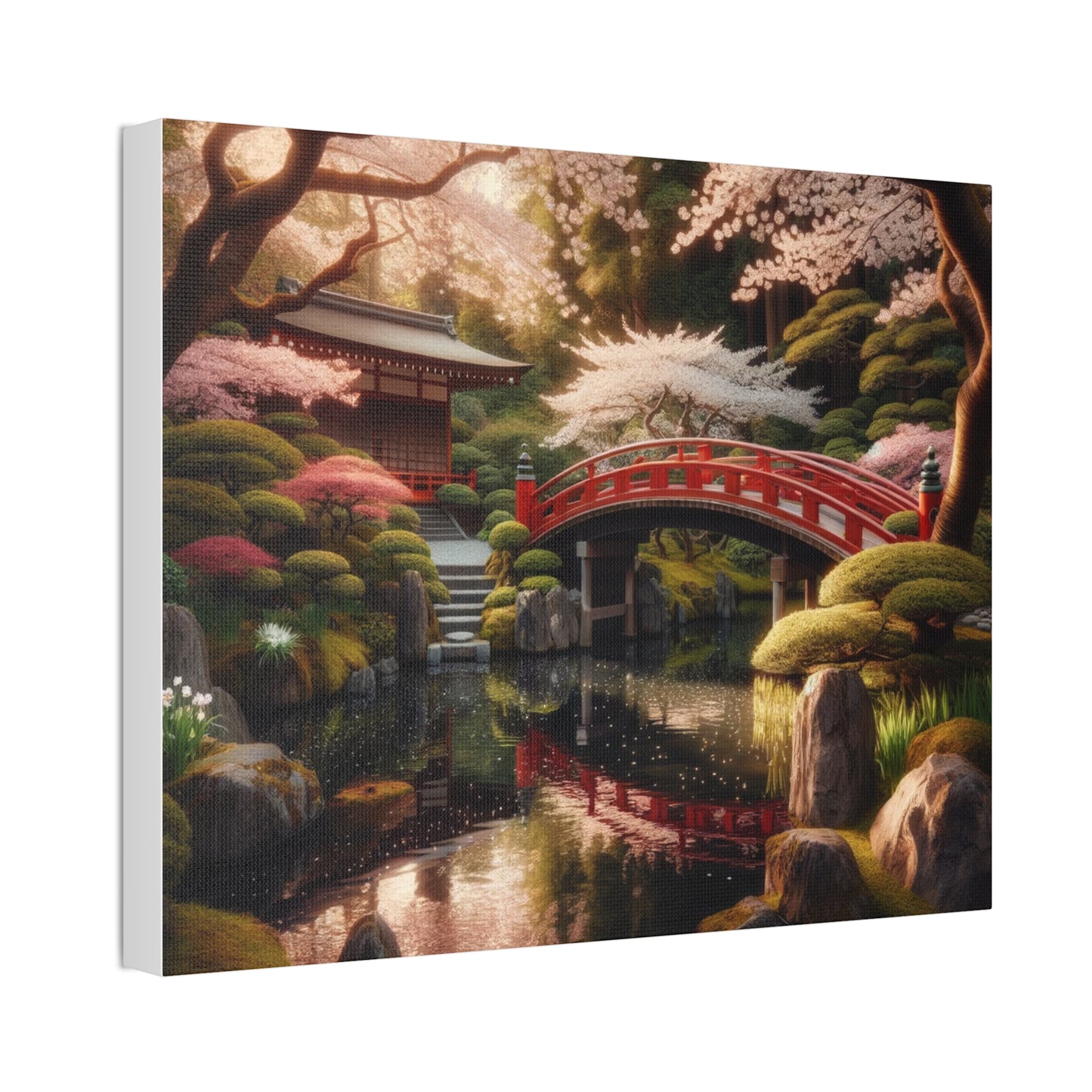 Serene Zen Garden Canvas Art - Japanese Koi Pond & Cherry Blossoms Wall Decor
