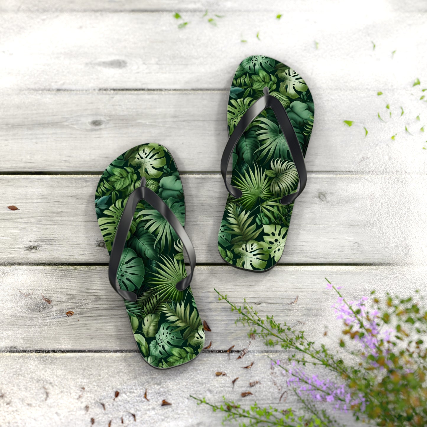 Tropical Jungle Foliage Flip Flops - Lush and Exotic Footwear