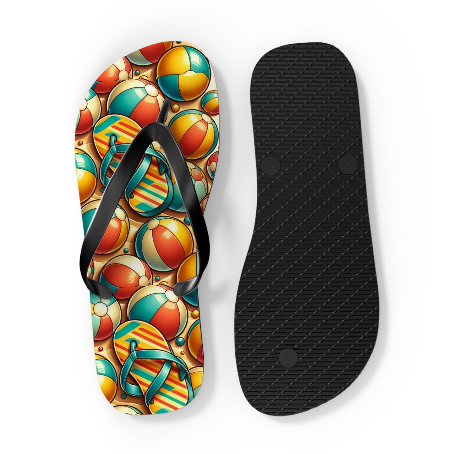 Sunny Beachside Fun Beach Ball Flip Flops - Colorful and Playful Summer Footwear