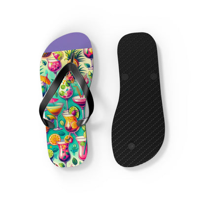 Tropical Cocktail Paradise Flip Flops - Fun and Festive Vacation Footwear