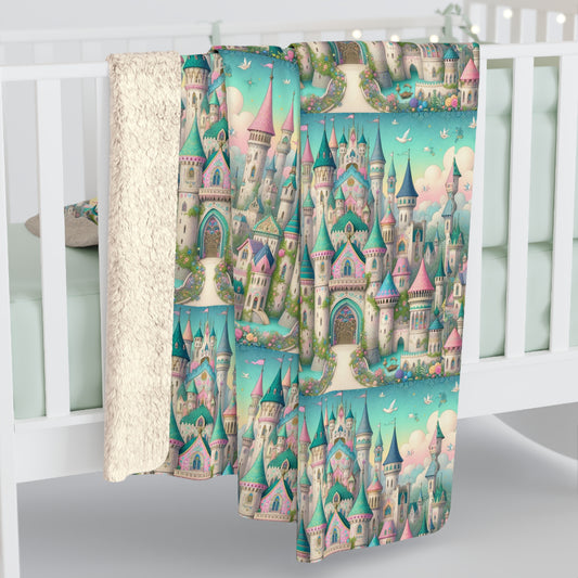 Enchanted Castle Dreamland Sherpa Fleece Blanket - Whimsical Fairy Tale Design