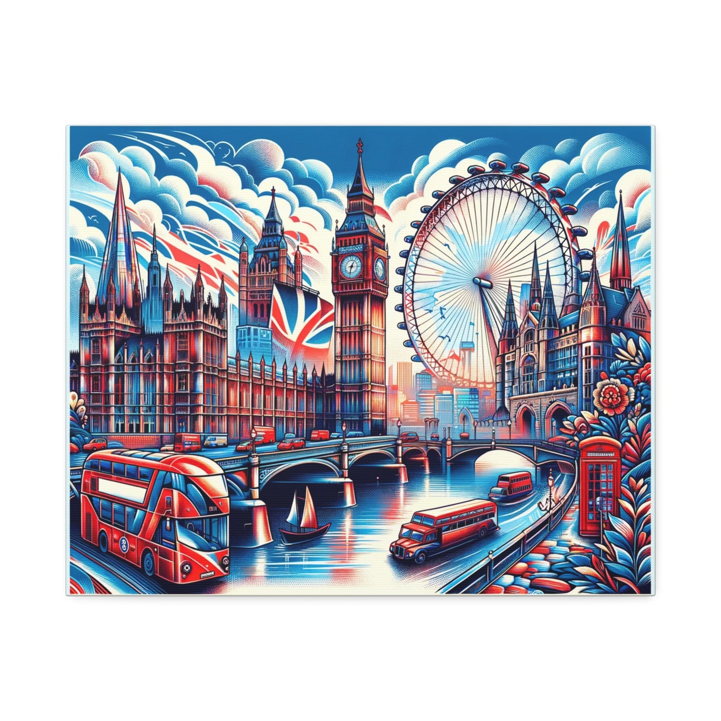 Lively London Cityscape Canvas Art - Iconic Landmarks in Vivid Colors