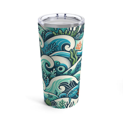 Oceanic Adventure 20oz Tumbler - Sea Life & Wave Design, Aquatic Blue & Green