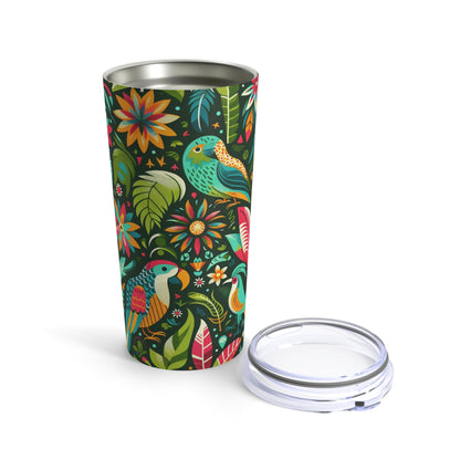 Jungle Adventure 20oz Tumbler - Vibrant Tropical Theme with Exotic Birds and Flowers