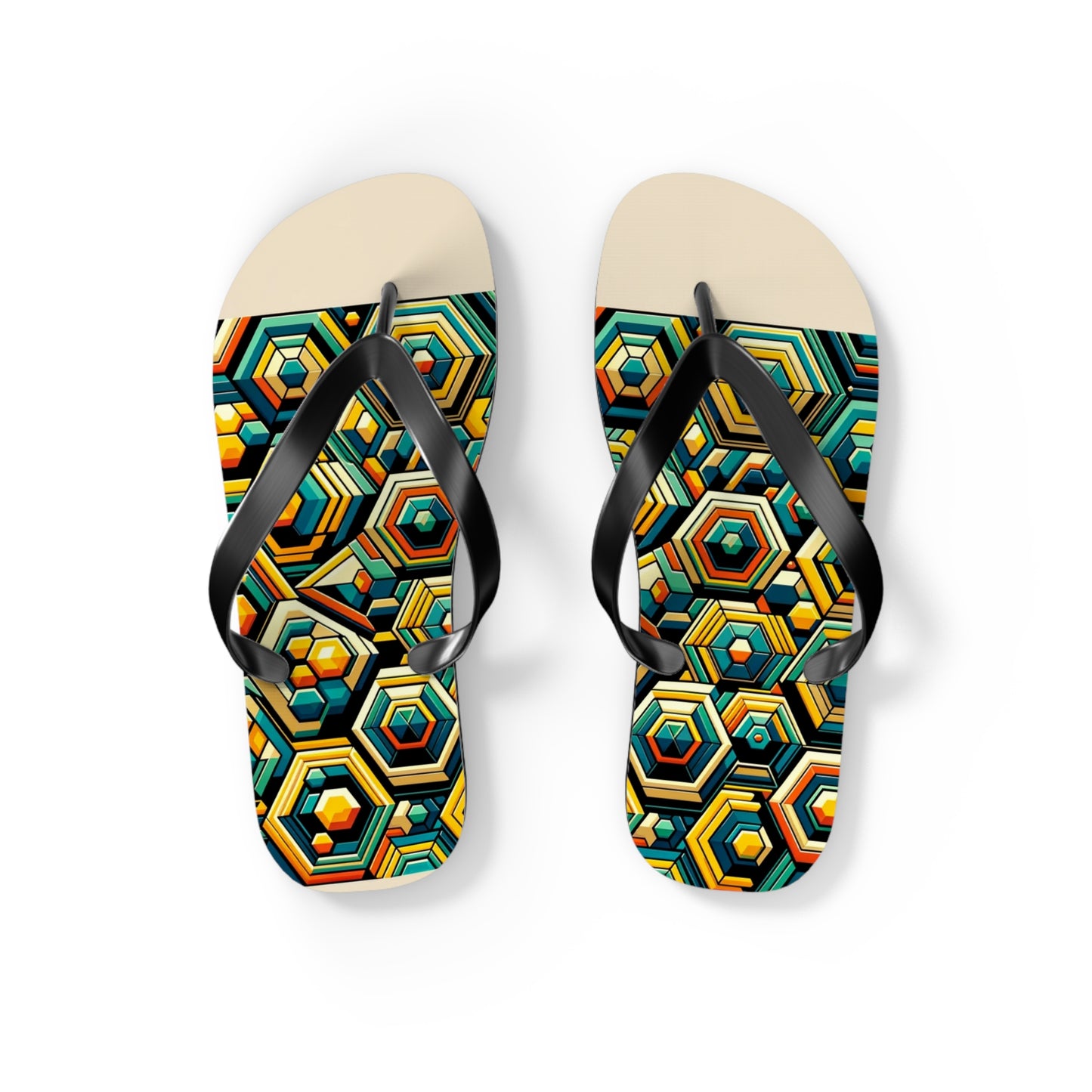 Geometric Buzz Honeycomb Flip Flops - Vibrant and Modern Footwear