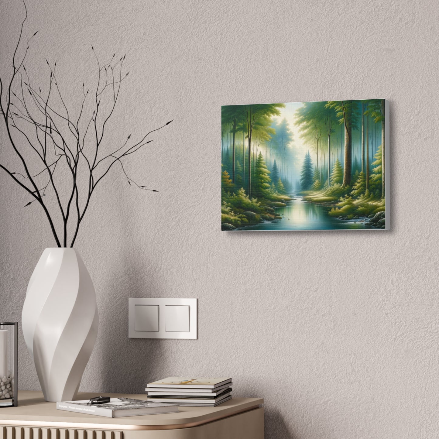 Enchanted Forest Stream: Serene Landscape Canvas Art