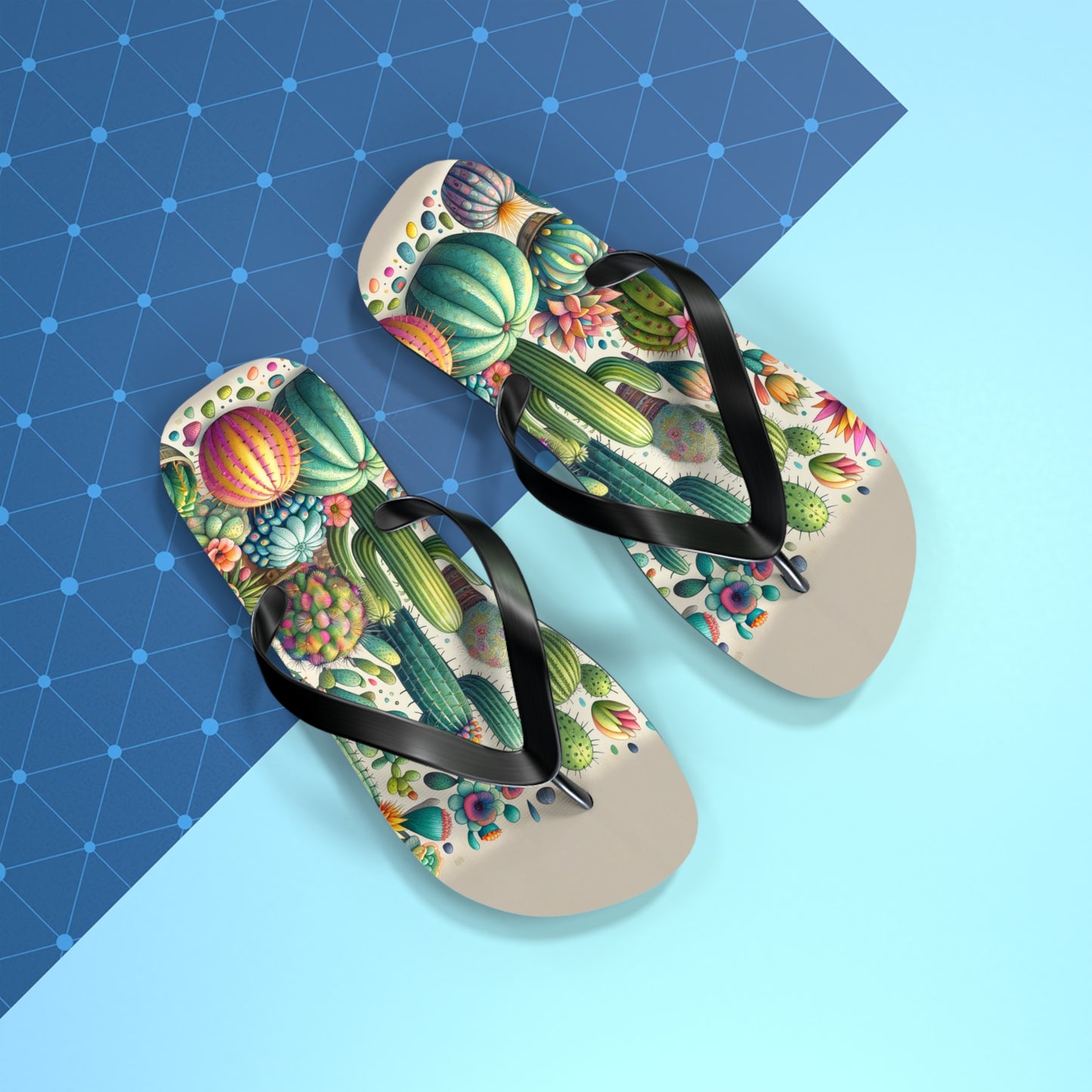 Desert Bloom Cacti & Succulents Flip Flops - Vibrant and Whimsical Footwear