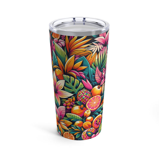 Tropical Paradise 20oz Tumbler - Exotic Floral & Fruit Design, Vibrant & Colorful