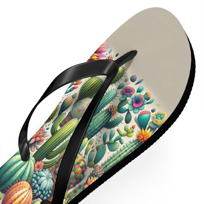 Desert Bloom Cacti & Succulents Flip Flops - Vibrant and Whimsical Footwear