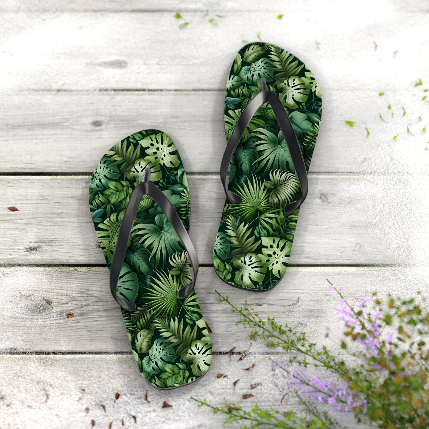 Tropical Jungle Foliage Flip Flops - Lush and Exotic Footwear