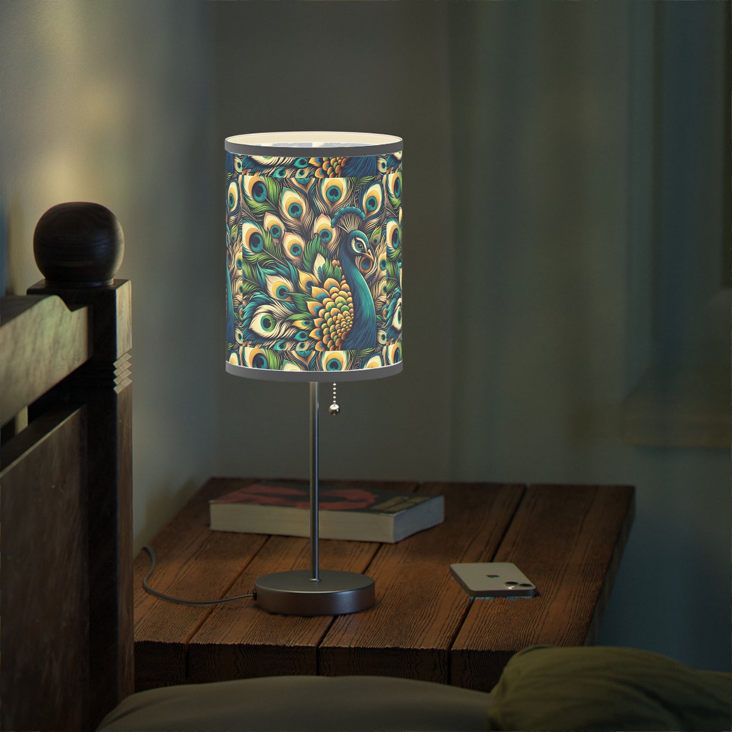 Regal Radiance Table Lamp with Peacock Plume Pattern