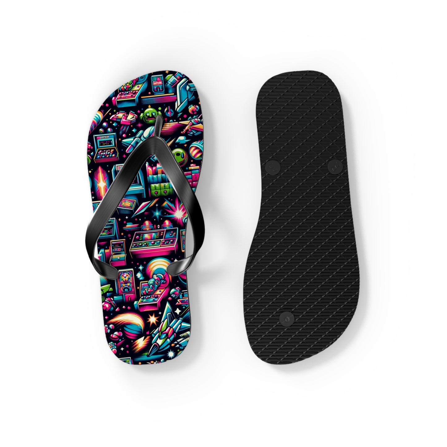 Retro Gamer's Paradise Flip Flops - Classic Arcade-Inspired Footwear