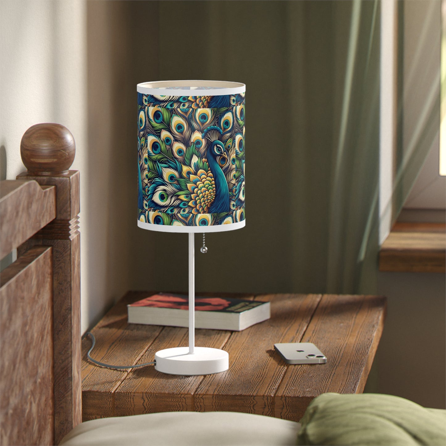 Regal Radiance Table Lamp with Peacock Plume Pattern