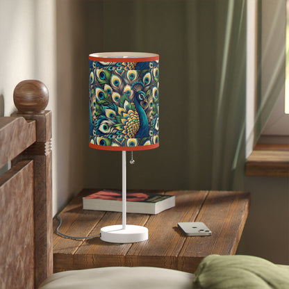 Regal Radiance Table Lamp with Peacock Plume Pattern