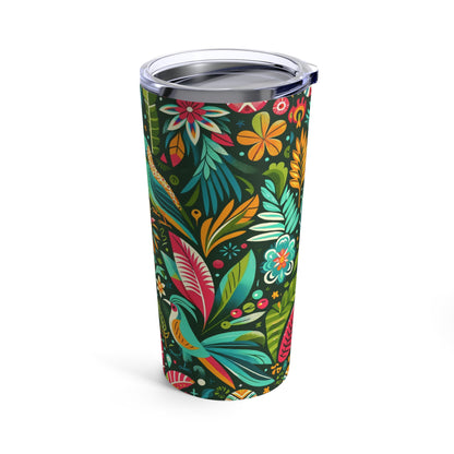Jungle Adventure 20oz Tumbler - Vibrant Tropical Theme with Exotic Birds and Flowers