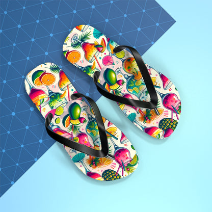 Tropical Paradise Cocktail Flip Flops - Vibrant and Fun Summer Footwear