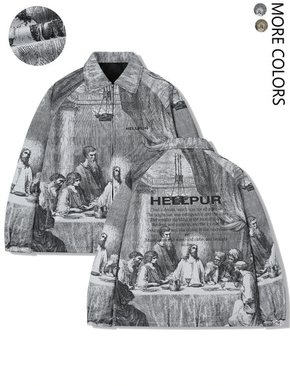 Men's Jacket Casual Sports Trench Jacket Personality Digital Print Jesus God Famous Painting Casual Jacket Fashion Versatile Jac