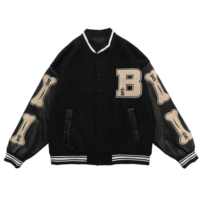 Varsity Baseball Bomber Jacket Women Hip Hop Harajuku Bone Letter Patchwork Leather Jackets Streetwear Men Unisex College Coats