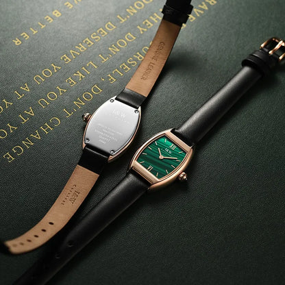 Switzerland made Women's Wristwatch Top Brand I&W Tonneau Watch Women Sapphire Genuine Leather Strap Ultrathin Reloj mujer 2021