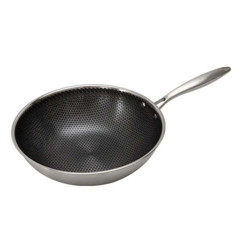 AIWILL 32cm/34cm Nonstick Wok 304 Full Stainless Steel Wok No Fume Coating-Free Gift Cookware