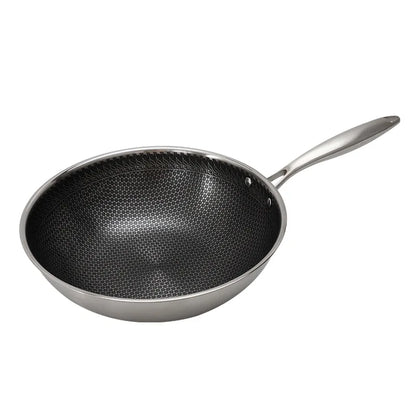 AIWILL 32cm/34cm Nonstick Wok 304 Full Stainless Steel Wok No Fume Coating-Free Gift Cookware