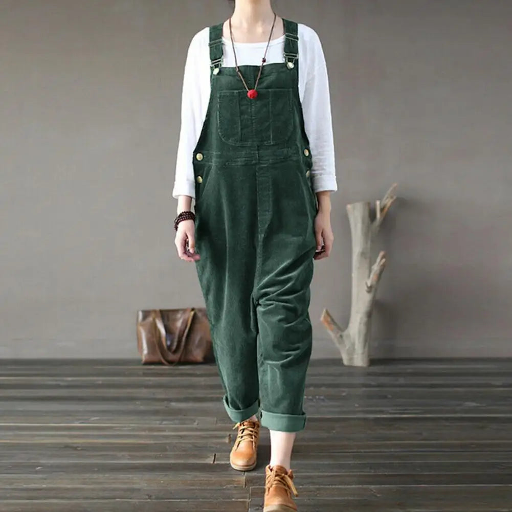 Chic Corduroy Wide Leg Jumpsuit for Women - Sleeveless Winter Overalls