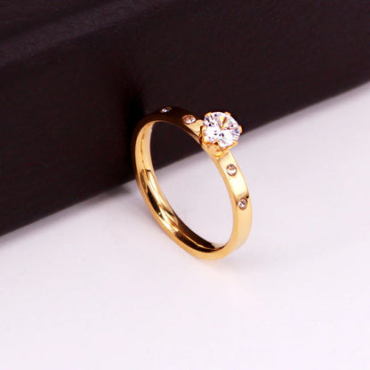 Love Jewelry Titanuim Steel Rose Gold Color Ring Crystal Ring For Women Couple Finger Rings Wedding  Size5-9 R008