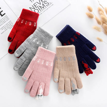 Vintage Christmas Deer Knitted Gloves Women Thicken Touch Screen Gloves Winter Warm Snow Full Finger Mittens Xmas Gift Women Fin