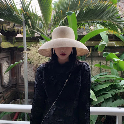 2021 Female Summer women's hat Hepburn Style Vintage Design Wide side Straw Hat Solid Color Beach Holiday Beach Hat Big Sun Hat