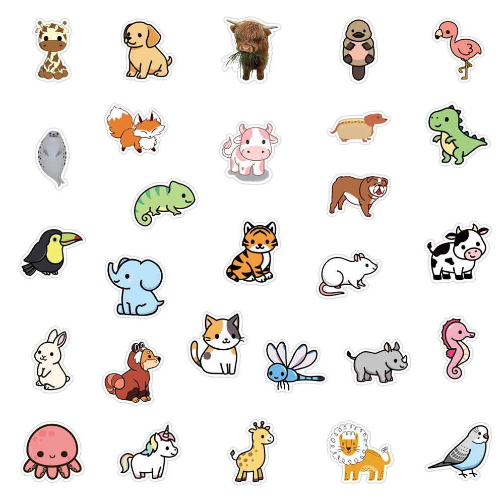 10/30/50/100PCS Mix Cute Anime Animal Stickers Car Motorcycle Travel Luggage Phone Guitar Laptop Cartoon Sticker Decal Kid Toys