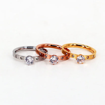 Love Jewelry Titanuim Steel Rose Gold Color Ring Crystal Ring For Women Couple Finger Rings Wedding  Size5-9 R008