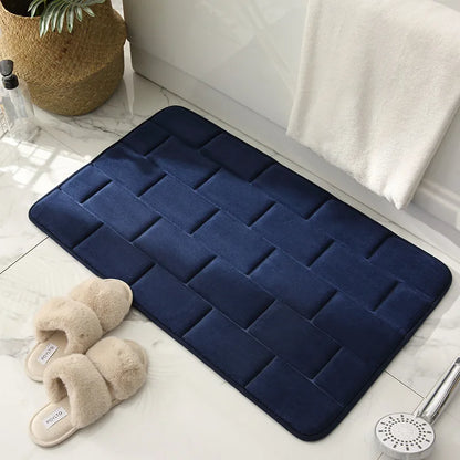 Embossed Bricks Pattern Bathroom Bath Mat Bathtub Floor Carpets Memory Foam Home Toilet Rugs Water Absorption Anti-slip Pad