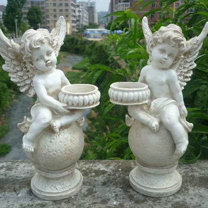 Enchanted Garden Angel Candlestick - Resin Cupid Flower Fairy Ornament