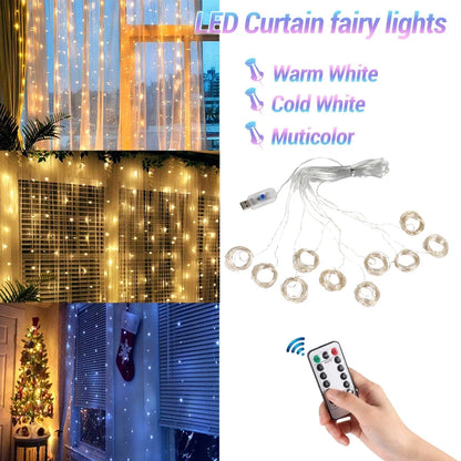 Christmas Lights Curtain Garland Merry Christmas Decorations For Home Christmas Ornaments Xmas Gifts Navidad Natal 2024 New Year